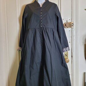 Gudrun Sjoden  Black cotton Woven Dress Button Up Long Sleeve Paisley Collar M